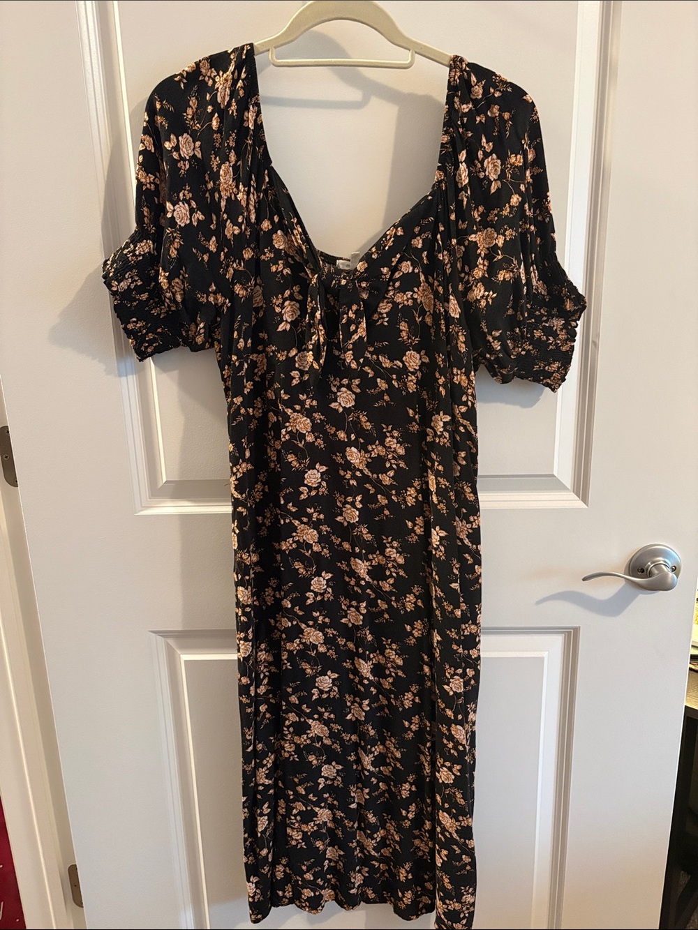 Maurice’s Floral Tie-Front Midi Dress in Black and Tan